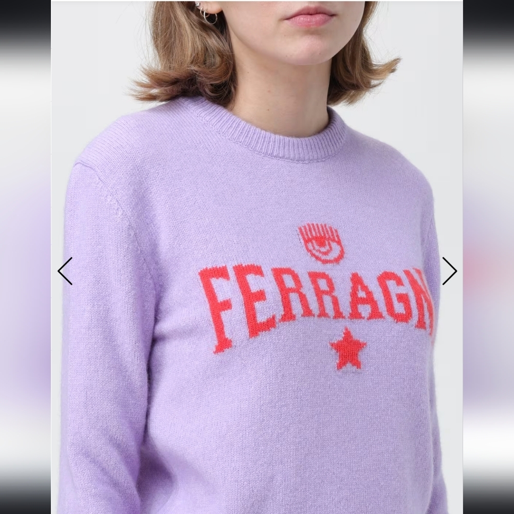 Chiara Ferragni Women's XXS Purple Spellout Crewneck Wool Blend Sweater - Picture 4 of 12